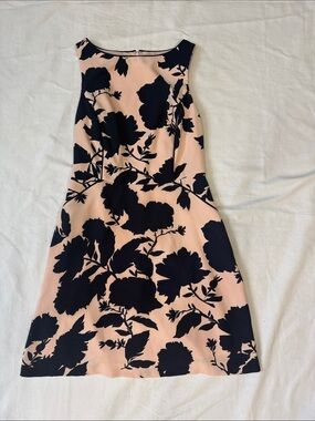 The Limited Sleeveless Pink Floral A-Line Dress with Navy Print